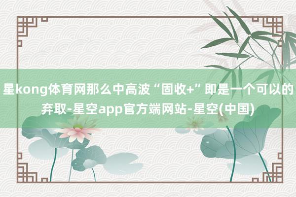 星kong体育网那么中高波“固收+”即是一个可以的弃取-星空app官方端网站-星空(中国)